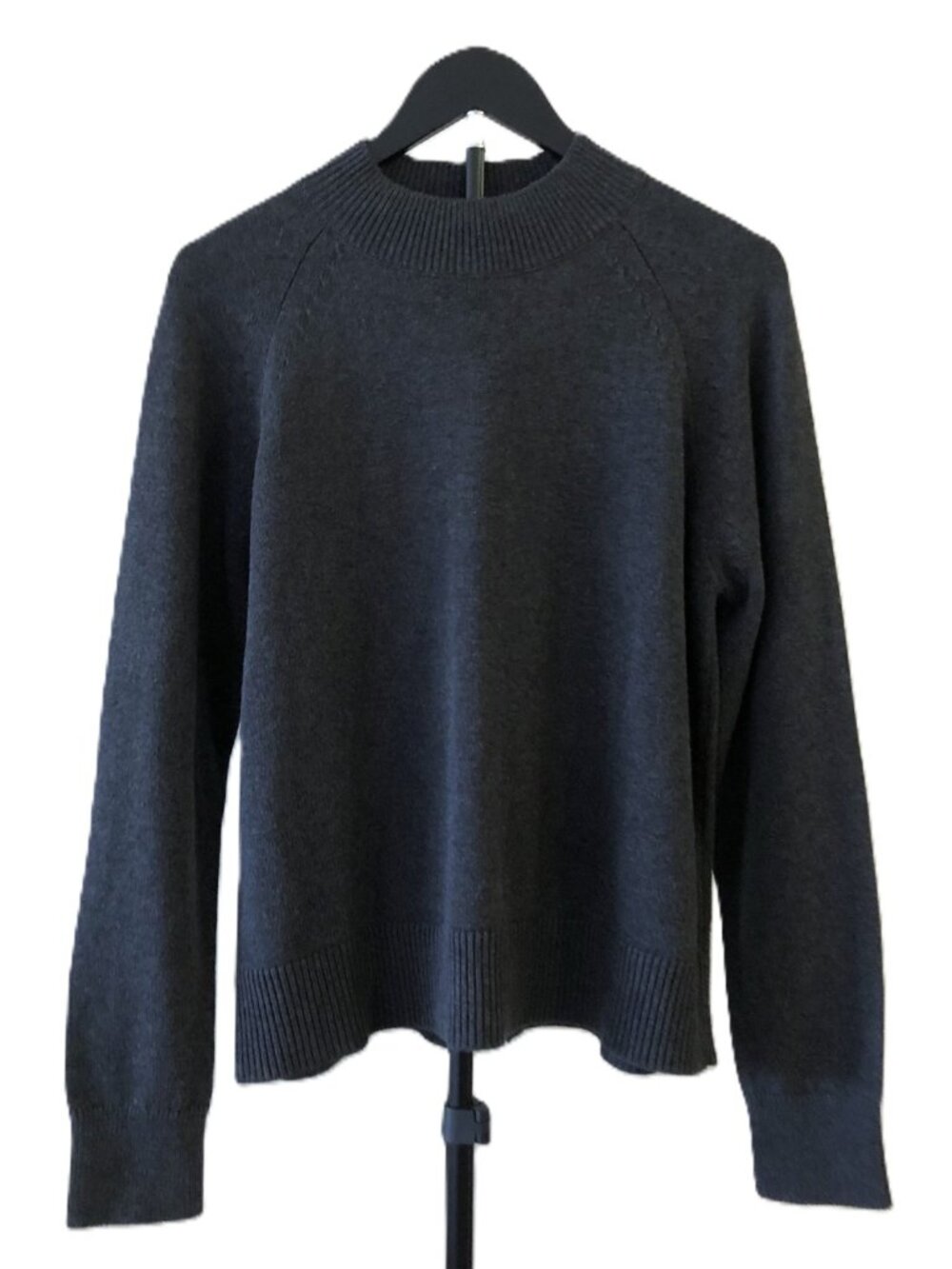 Quince 100% Organic Cotton Mock Neck Sweater Raglan Sleeve Knit S Charcoal Gray